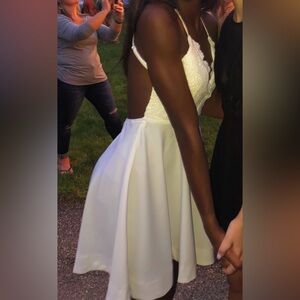 White cross back mini flowy dress